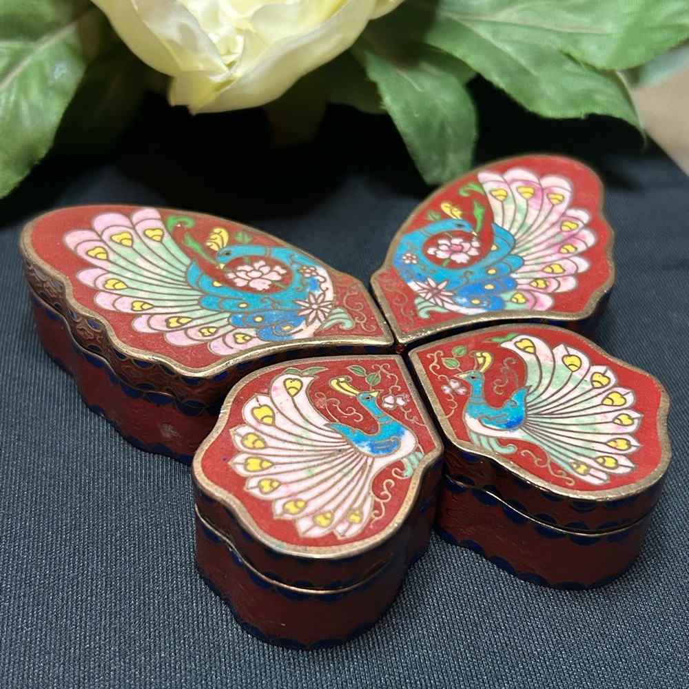 Vintage Cloisonné Butterfly Trinket Boxes